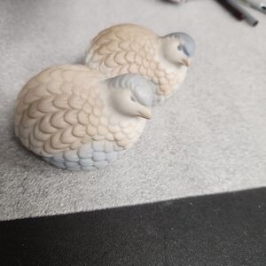 Ceramic Bird Figurines in Cream and Gray